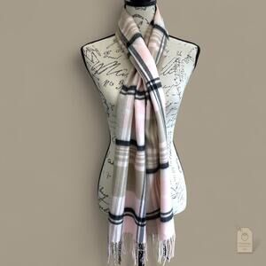 Soft Pink Gray Plaid Fringe Scarf Wrap | Softer Than Cashmere | Unisex Winter